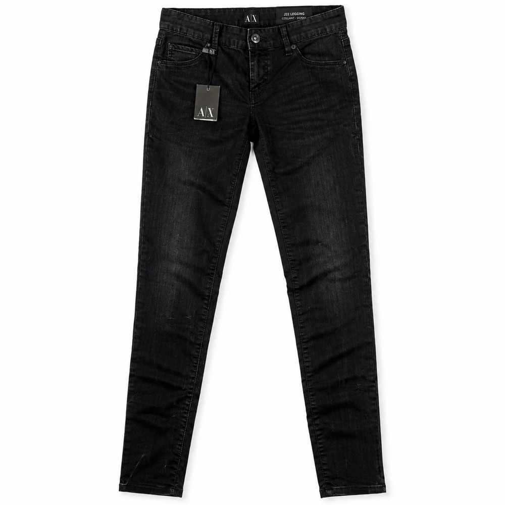 Armani Exchange J22 Legging Skinny Jeans Women Size 0 Black Coated Denim